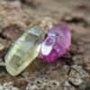 Ceylon Natural Pink Sapphire and Yellow Sapphire Shiny Glass Body Crystal Couple - city of gem Ratnapura