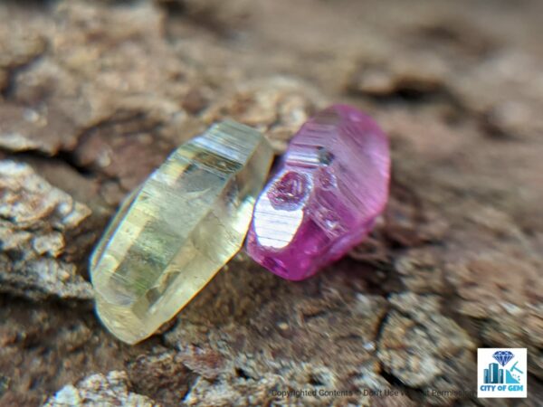 Ceylon Natural Pink Sapphire and Yellow Sapphire Shiny Glass Body Crystal Couple - city of gem Ratnapura