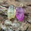 Ceylon Natural Pink Sapphire and Yellow Sapphire Shiny Glass Body Crystal Couple - city of gem Ratnapura