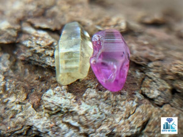 Ceylon Natural Pink Sapphire and Yellow Sapphire Shiny Glass Body Crystal Couple - city of gem Ratnapura
