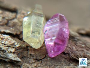 Ceylon Natural Pink Sapphire and Yellow Sapphire Shiny Glass Body Crystal Couple - city of gem Ratnapura