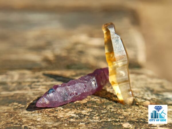 Ceylon Natural Double Terminated Complete Yellow & Pink Sapphire Crystal Couple - city of gem Ratnapura