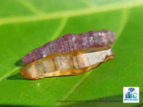 Ceylon Natural Double Terminated Complete Yellow & Pink Sapphire Crystal Couple - city of gem Ratnapura