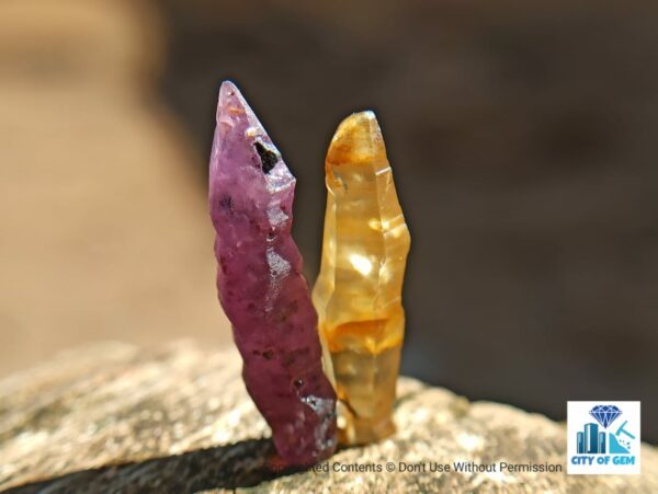Ceylon Natural Double Terminated Complete Yellow & Pink Sapphire Crystal Couple - city of gem Ratnapura