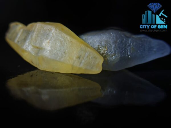 Ceylon Natural Yellow Sapphire and Blue Sapphire Crystal Couple - City Of Gem Ratnapura