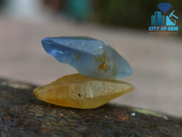 Ceylon Natural Yellow Sapphire and Blue Sapphire Crystal Couple - City Of Gem Ratnapura