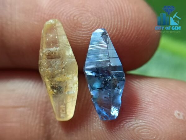 Blue Sapphire and Yellow Sapphire Complete Crystal Couple
