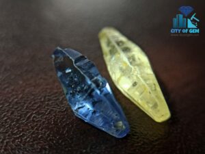 Blue Sapphire and Yellow Sapphire Complete Crystal Couple