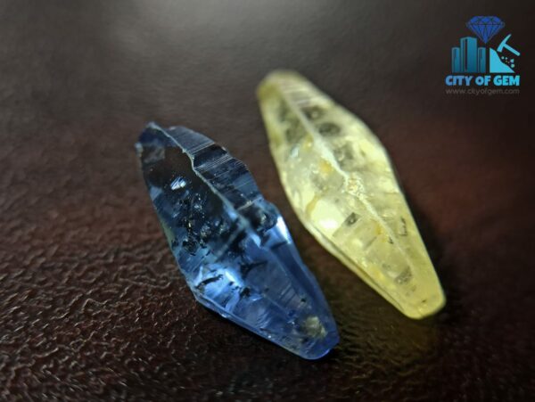 Blue Sapphire and Yellow Sapphire Complete Crystal Couple