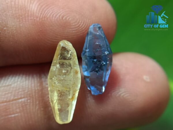 Blue Sapphire and Yellow Sapphire Complete Crystal Couple