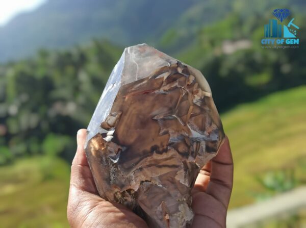 Ceylon Natural Enhydro Black Quartz Crystal - Visible moving gass bubble - city of gem Ratnapura