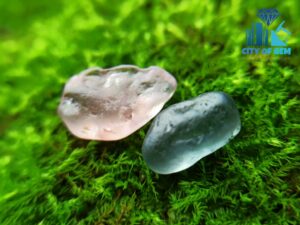 Natural Teal Sapphire with Peach Sapphire Facet Grade Rough Couple