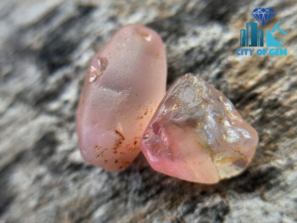 Ceylon Natural Padparadscha Sapphire Rough Gem Couple - King Sapphire - City of gem ratnapura