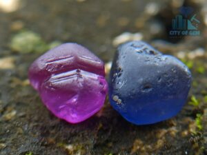 2_Ceylon Natural Facet Grade Pink and Blue Sapphire Rough Alluvial Gemstones Couple - city of gem ratnapura