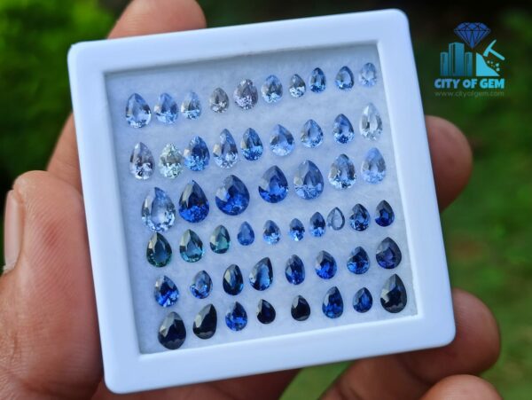 4_Faceted Blue Sapphire Pear Shape Gemstones Collection