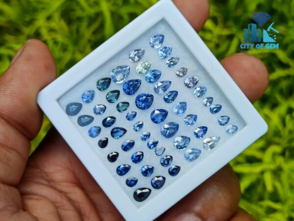 4_Faceted Blue Sapphire Pear Shape Gemstones Collection
