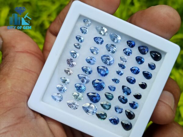 4_Faceted Blue Sapphire Pear Shape Gemstones Collection