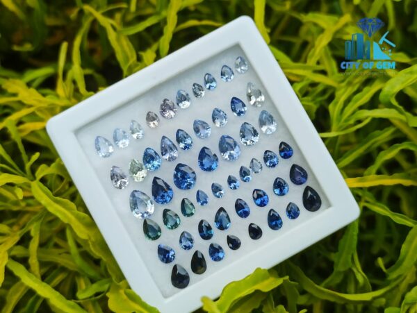 4_Faceted Blue Sapphire Pear Shape Gemstones Collection