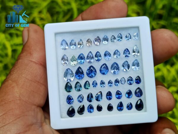 4_Faceted Blue Sapphire Pear Shape Gemstones Collection