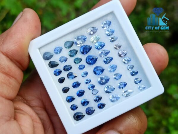 6_Faceted Blue Sapphire Pear Shape Gemstones Collection