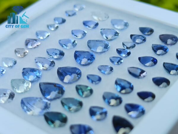 7_Faceted Blue Sapphire Pear Shape Gemstones Collection