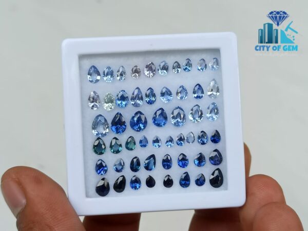 4_Faceted Blue Sapphire Pear Shape Gemstones Collection