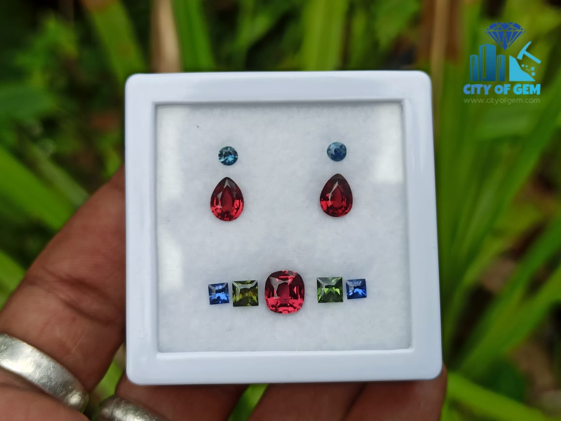 2_Natural Garnet, Zircon & Blue Sapphire Gemstones Jewelry Set city of gem ratnapur