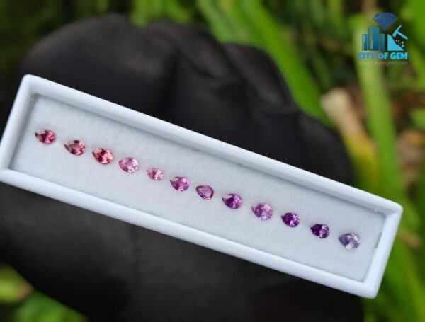 1_Natural Purple, Pink and Padparadscha Sapphire Faceted Pear shape collection - city of gem ratnapura