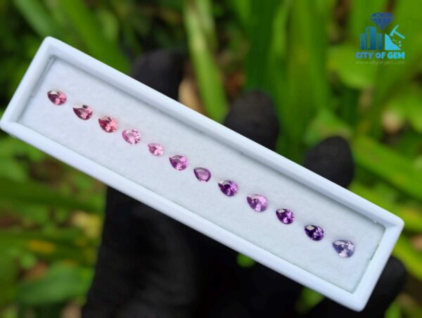 1_Natural Purple, Pink and Padparadscha Sapphire Faceted Pear shape collection - city of gem ratnapura