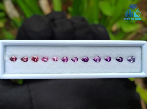 1_Natural Purple, Pink and Padparadscha Sapphire Faceted Pear shape collection - city of gem ratnapura
