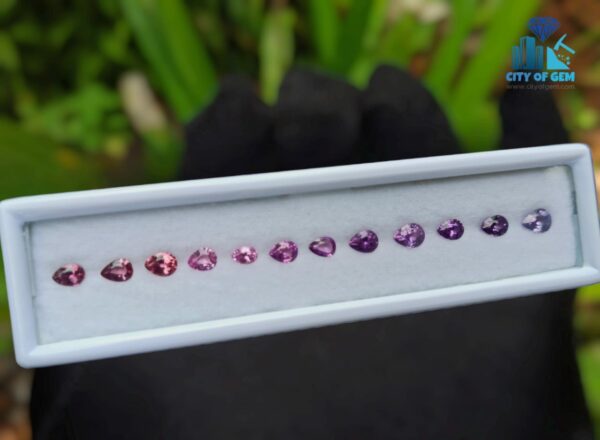1_Natural Purple, Pink and Padparadscha Sapphire Faceted Pear shape collection - city of gem ratnapura