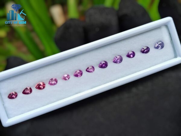 1_Natural Purple, Pink and Padparadscha Sapphire Faceted Pear shape collection - city of gem ratnapura