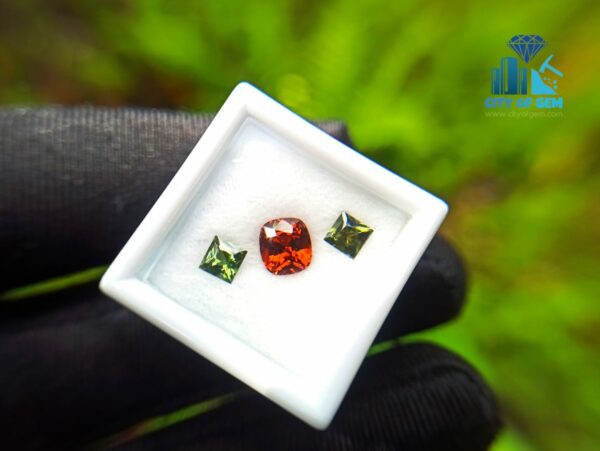 Natural Orange Tourmaline With Zircon Gemstones Jewelry Set