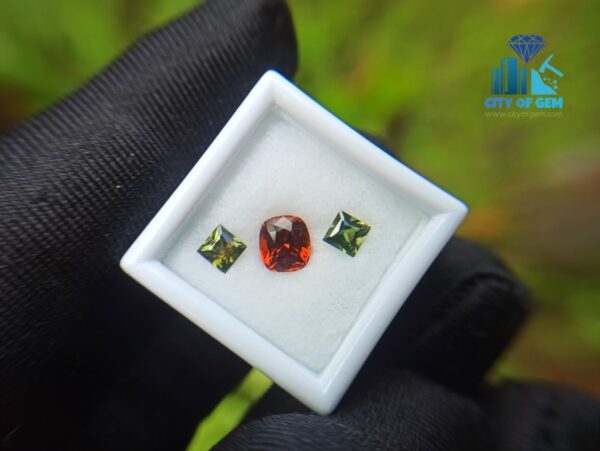 Natural Orange Tourmaline With Zircon Gemstones Jewelry Set