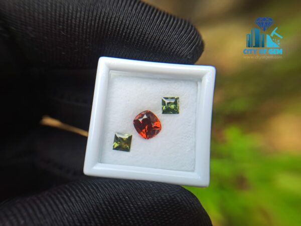 Natural Orange Tourmaline With Zircon Gemstones Jewelry Set