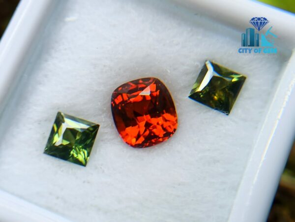 Natural Orange Tourmaline With Zircon Gemstones Jewelry Set