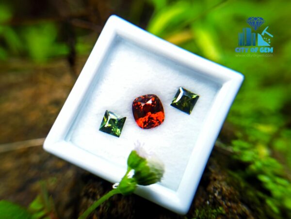 Natural Orange Tourmaline With Zircon Gemstones Jewelry Set