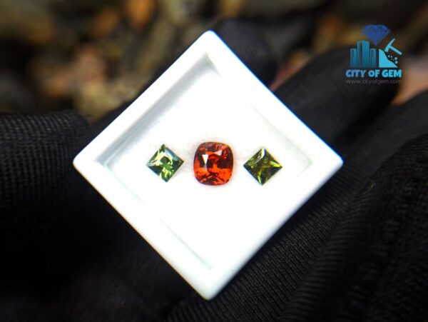 Natural Orange Tourmaline With Zircon Gemstones Jewelry Set