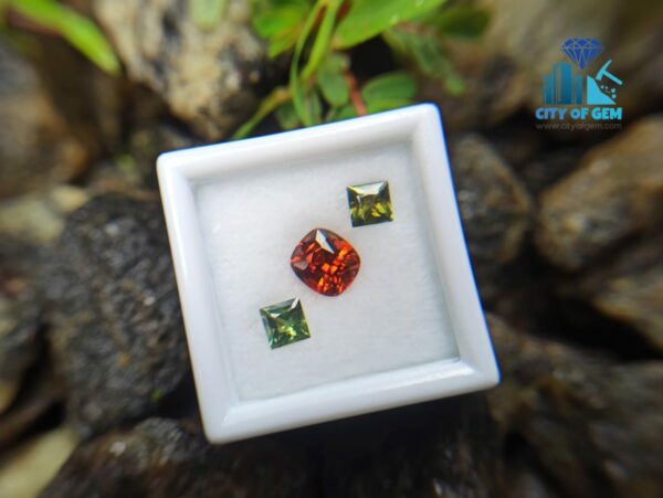 Natural Orange Tourmaline With Zircon Gemstones Jewelry Set