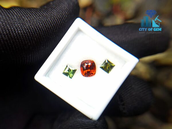 Natural Orange Tourmaline With Zircon Gemstones Jewelry Set