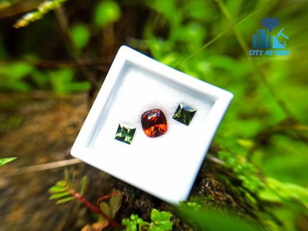 Natural Orange Tourmaline With Zircon Gemstones Jewelry Set