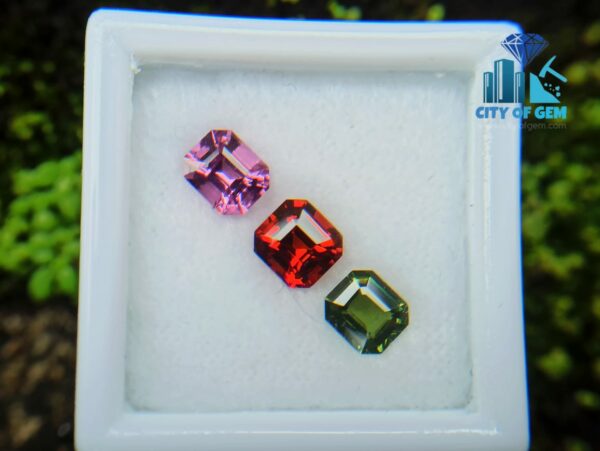 Natural Orange Garnet, Zircon & Spinel Faceted Gemstones Jewelry Set