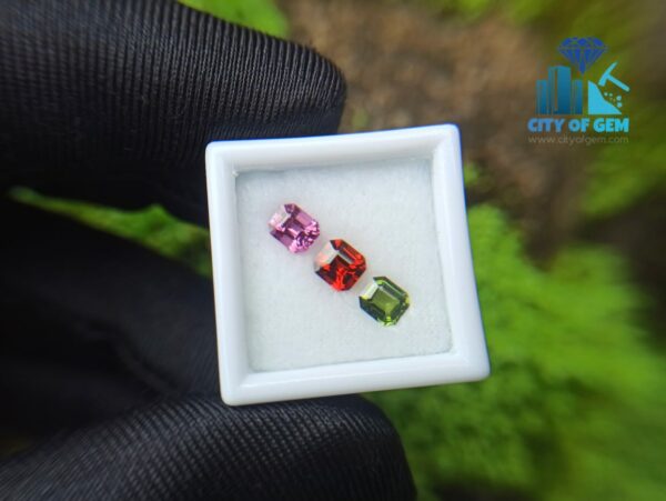 Natural Orange Garnet, Zircon & Spinel Faceted Gemstones Jewelry Set