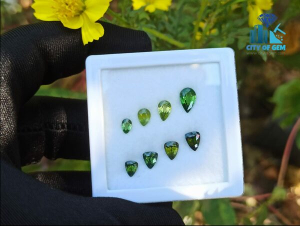 Natural Green Zircon Trilliant & Pear Shape Collection For Jewelry Design