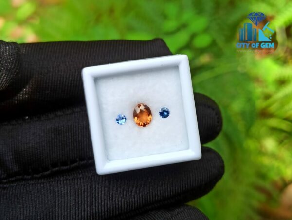 Natural Orange Zircon & Blue Sapphire Round Gemstones For Jewelry Design