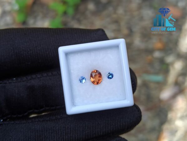 Natural Orange Zircon & Blue Sapphire Round Gemstones For Jewelry Design
