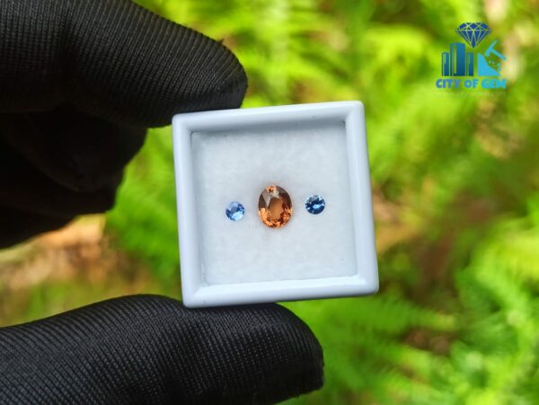 Natural Orange Zircon & Blue Sapphire Round Gemstones For Jewelry Design