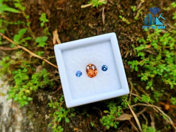 Natural Orange Zircon & Blue Sapphire Round Gemstones For Jewelry Design