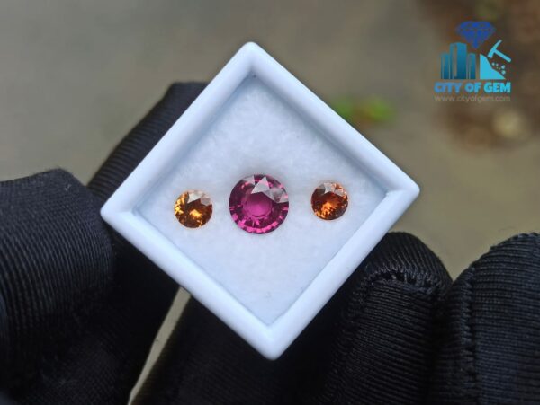 Natural Pink Rhodolite Garnet With Round Orange Zircon And Spessartite Gemstones For Jewelry