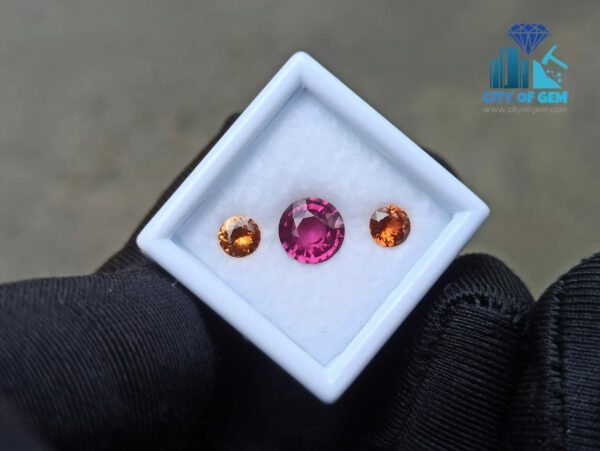 Natural Pink Rhodolite Garnet With Round Orange Zircon And Spessartite Gemstones For Jewelry